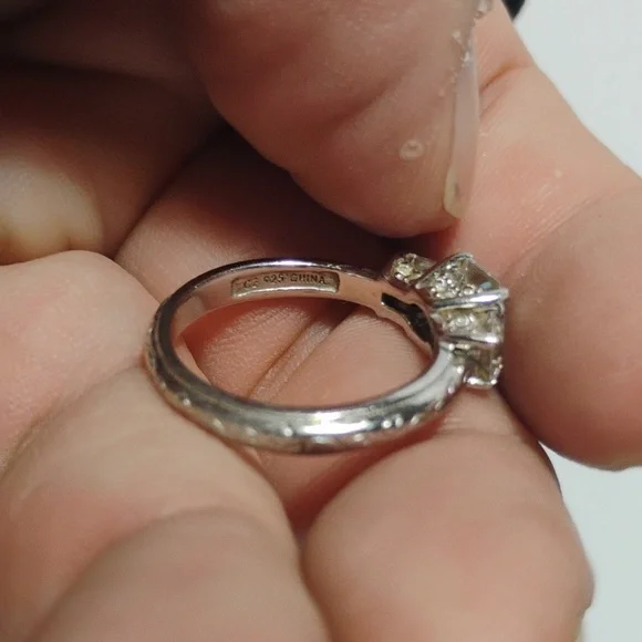 Tacori Set Of  Sterling 925 Silver Trio Princess CZ Ring And Matching Band Sz 7 - Picture 6 of 16